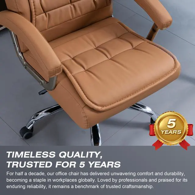 Alt view image 5 of 7 - Executive Office Chair Adjustable Leather Chair High Back Swivel Office Desk Chair with Padded Armrest 350lbs Load-Bearing Spring Seat Computer Desk Chair for Home Office, Khaki