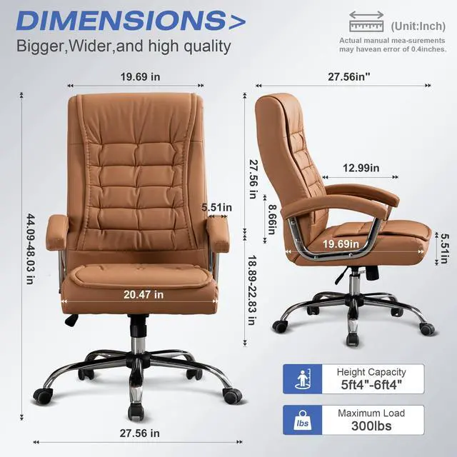 Alt view image 7 of 7 - Executive Office Chair Adjustable Leather Chair High Back Swivel Office Desk Chair with Padded Armrest 350lbs Load-Bearing Spring Seat Computer Desk Chair for Home Office, Khaki