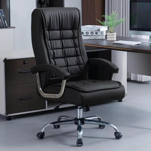 Alt view image 2 of 6 - Executive Office Chair Adjustable Leather Chair, High Back Swivel Office Desk Chair with Padded, Armrest 350lbs Load-Bearing Spring Seat Computer Desk Chair for Home Office, Black