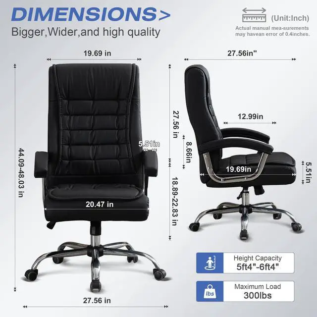 Alt view image 3 of 6 - Executive Office Chair Adjustable Leather Chair, High Back Swivel Office Desk Chair with Padded, Armrest 350lbs Load-Bearing Spring Seat Computer Desk Chair for Home Office, Black