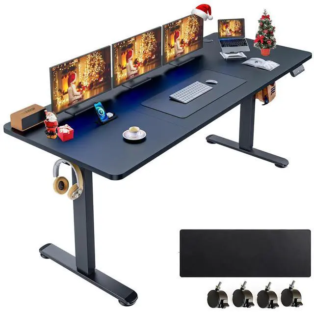 Main image of Electric Standing Desk Adjustable Height, 71 x 28 Inch Sit Stand up Desk with Large Mouse Pad, Double Metal Hook,4 Wheels,4 Memory Preset Heights Home Office Computer Desk,Black