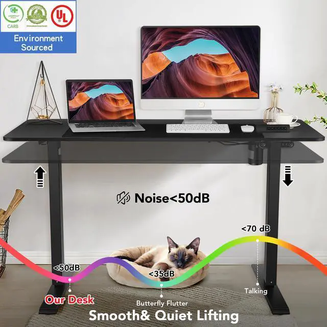 Alt view image 3 of 7 - Electric Standing Desk Adjustable Height, 71 x 28 Inch Sit Stand up Desk with Large Mouse Pad, Double Metal Hook,4 Wheels,4 Memory Preset Heights Home Office Computer Desk,Black