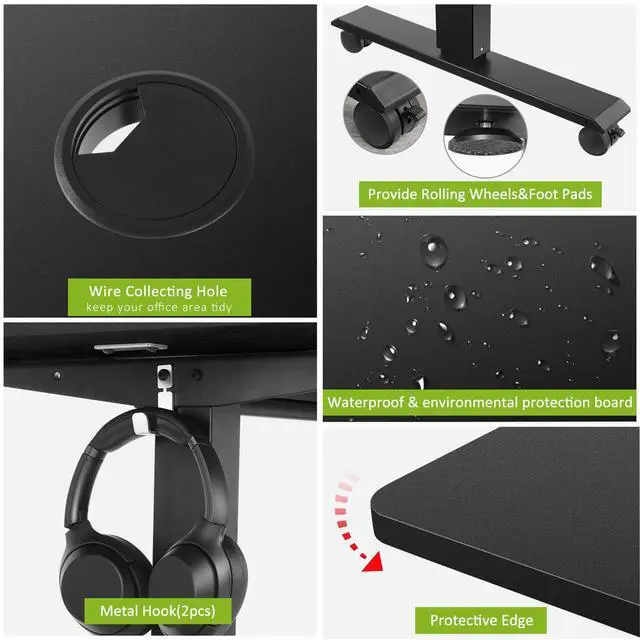 Alt view image 4 of 7 - Electric Standing Desk Adjustable Height, 71 x 28 Inch Sit Stand up Desk with Large Mouse Pad, Double Metal Hook,4 Wheels,4 Memory Preset Heights Home Office Computer Desk,Black