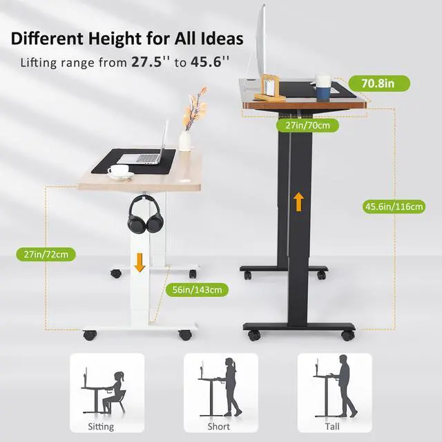 Alt view image 6 of 7 - Electric Standing Desk Adjustable Height, 71 x 28 Inch Sit Stand up Desk with Large Mouse Pad, Double Metal Hook,4 Wheels,4 Memory Preset Heights Home Office Computer Desk,Black