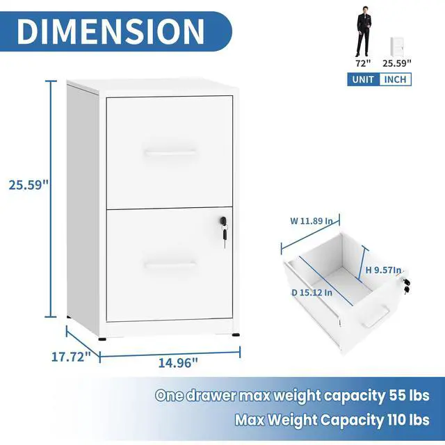 Alt view image 3 of 6 - 2 Drawer File Cabinet with Lock,Metal File Cabinet for Home Office | White Vertical Filing Cabinets Heavy Duty Office Storage Cabinets for Letter/Legal/A4/F4 Size File, Assembly Required