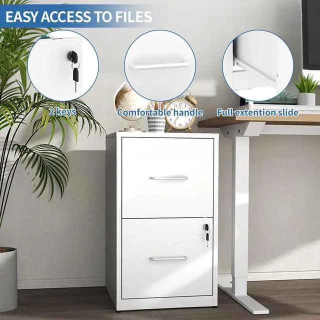Alt view image 4 of 6 - 2 Drawer File Cabinet with Lock,Metal File Cabinet for Home Office | White Vertical Filing Cabinets Heavy Duty Office Storage Cabinets for Letter/Legal/A4/F4 Size File, Assembly Required