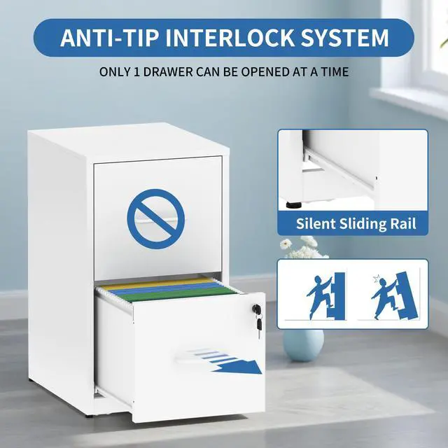 Alt view image 6 of 6 - 2 Drawer File Cabinet with Lock,Metal File Cabinet for Home Office | White Vertical Filing Cabinets Heavy Duty Office Storage Cabinets for Letter/Legal/A4/F4 Size File, Assembly Required