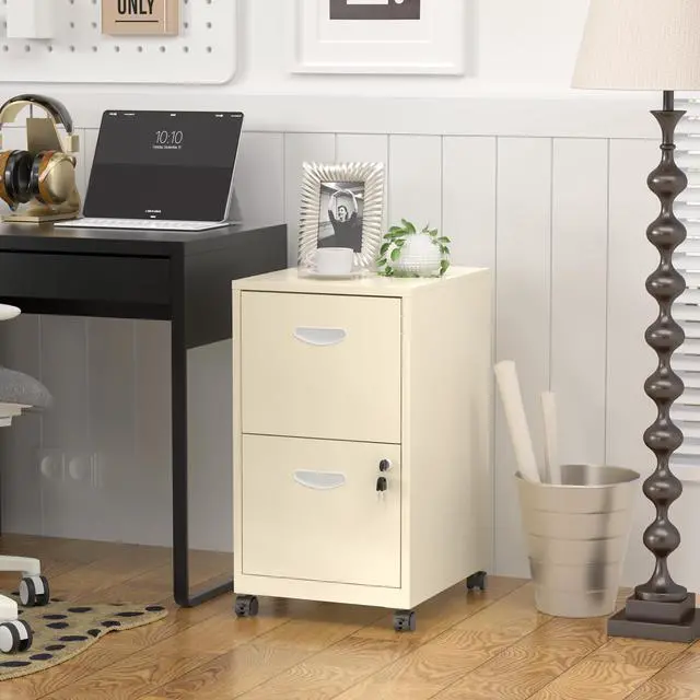 Alt view image 2 of 7 - 2 Drawer File Cabinet,Metal Mobile File Cabinet with Lock Cream | Filing Cabinet with Wheel,Vertical File Cabinet for Home Office,Under Desk Rolling File Cabinets for Hanging Letter/A4