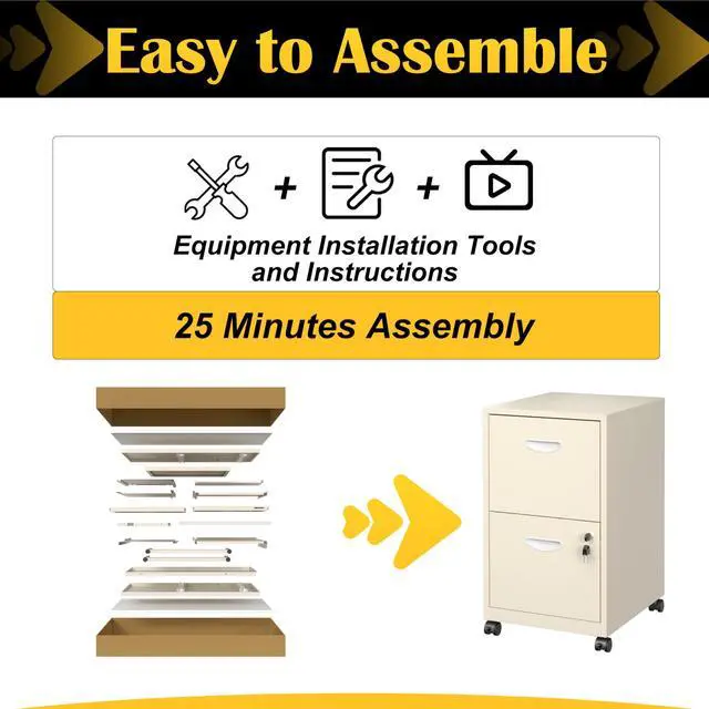 Alt view image 6 of 7 - 2 Drawer File Cabinet,Metal Mobile File Cabinet with Lock Cream | Filing Cabinet with Wheel,Vertical File Cabinet for Home Office,Under Desk Rolling File Cabinets for Hanging Letter/A4