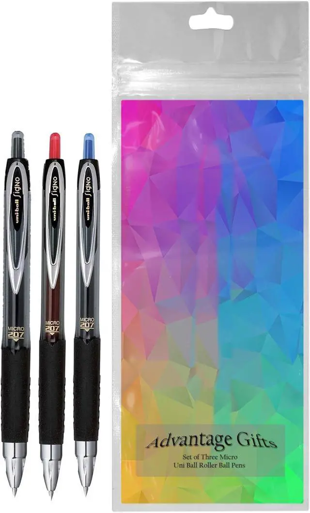 Alt view image 2 of 5 - Signo 207 Roller Ball Retractable Gel Pens, Micro Point (0.5mm), Black Blue And Red Ink, 3 Count