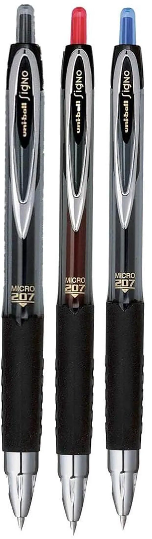 Main image of Signo 207 Roller Ball Retractable Gel Pens, Micro Point (0.5mm), Black Blue And Red Ink, 3 Count