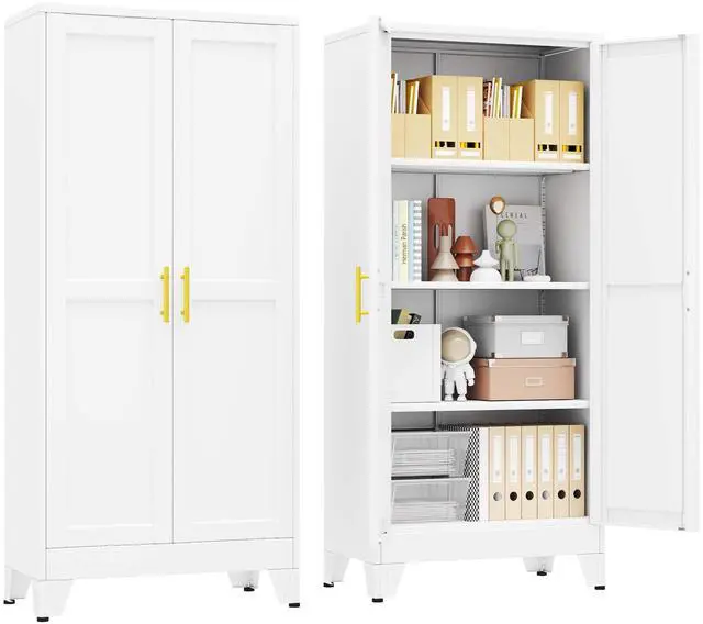 Main image of 61" White Steel Tall Garage Storage Cabinet | Office File Cabinet with 2 Doors 3 Adjustable Shelves, Multipurpose Steel Organizer for Home, Office & Garage