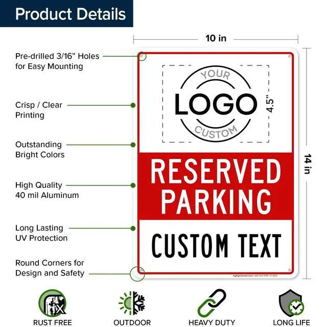 Alt view image 6 of 7 - Custom No Parking Sign, Custom Reserved Parking Signs for Business, 10x14 Inches, Rust Free.040 Aluminum, Fade Resistant, Made in USA by (Corner Holes)