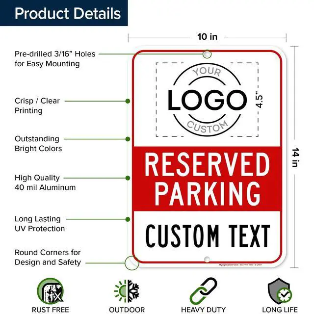 Alt view image 6 of 7 - Custom No Parking Sign, Custom Reserved Parking Signs for Business, 10x14 Inches, Rust Free.040 Aluminum, Fade Resistant, Made in USA by (Post Holes)