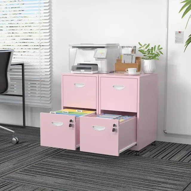 Alt view image 4 of 7 - 2 Drawer File Cabinet,Metal Mobile File Cabinet with Lock Pink | Filing Cabinet with Wheel,Vertical File Cabinet for Home Office,Under Desk Rolling File Cabinets for Hanging Letter/A4