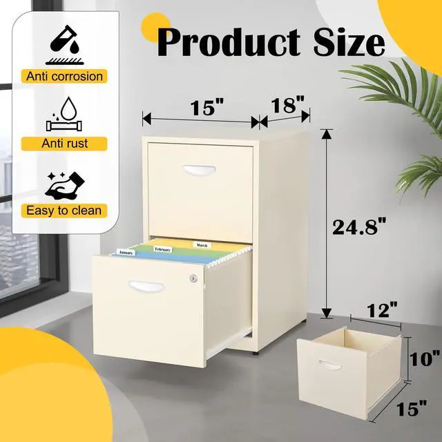 Alt view image 2 of 7 - 2 Drawer File Cabinets,Metal Office File Cabinet with Lock,Cream | Filing Cabinets for Home Office,Vertical Modern File Cabinet Office Two Drawers for Hanging Letter,Assembly Required