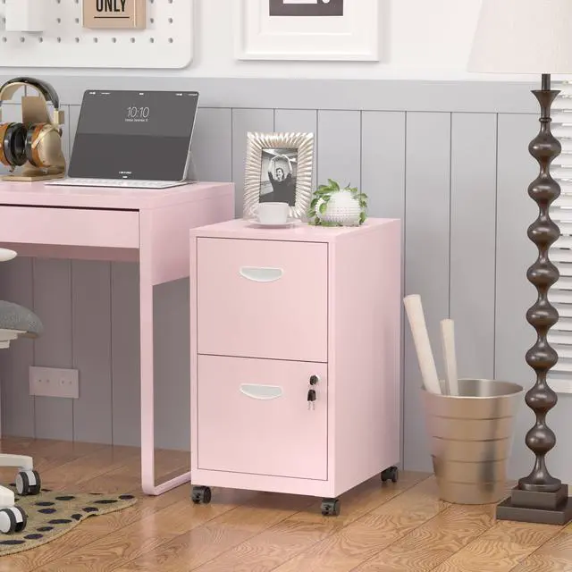 Alt view image 2 of 7 - 2 Drawer File Cabinet,Metal Mobile File Cabinet with Lock Pink | Filing Cabinet with Wheel,Vertical File Cabinet for Home Office,Under Desk Rolling File Cabinets for Hanging Letter/A4