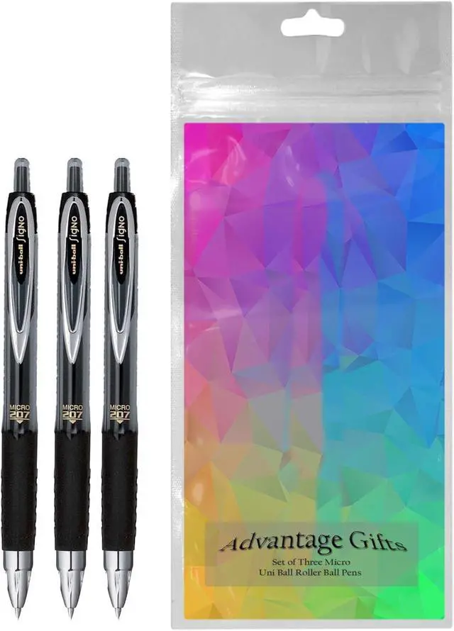 Alt view image 2 of 5 - Signo 207 Roller Ball Retractable Gel Pens, Micro Point (0.5mm), Black Ink, 3 Count