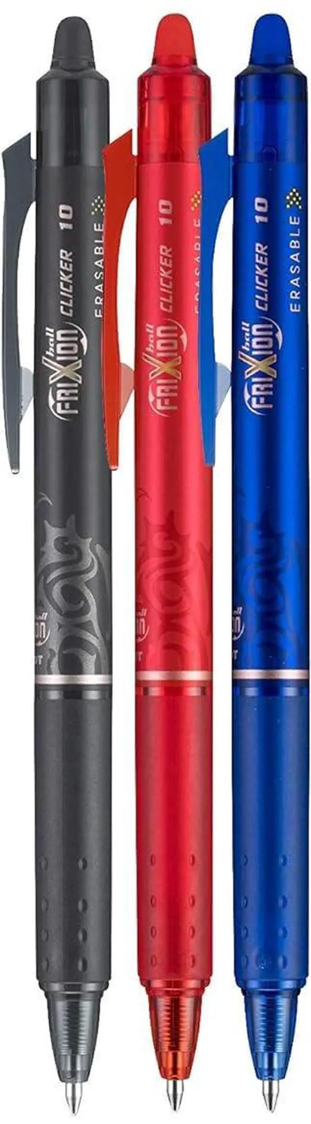 Main image of FriXion Clicker Retractable Erasable Gel Pen, Black/Blue/Red Bold Point, 3-pk; Bundle with Plastic Reusable Pouch