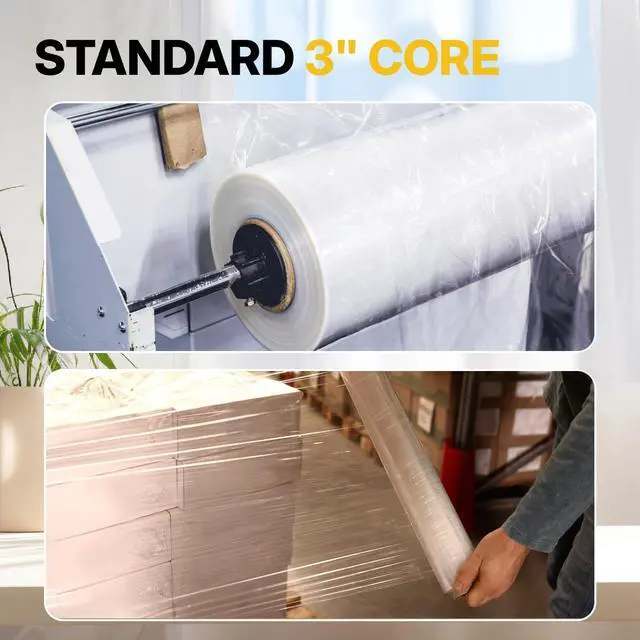 Alt view image 6 of 7 - Industrial Stretch Wrap, 18" x 1500', 90 Gauge 34 Microns, Up to 1000% Stretch, Clear Heavy Duty Self-Adhering Plastic Film for Pallet Packing Moving Shipping Box of 4 Rolls