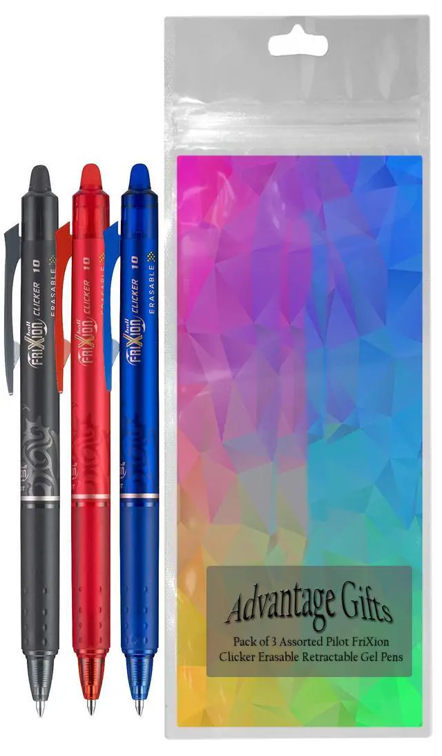 Alt view image 2 of 7 - FriXion Clicker Retractable Erasable Gel Pen, Black/Blue/Red Bold Point, 3-pk; Bundle with Plastic Reusable Pouch