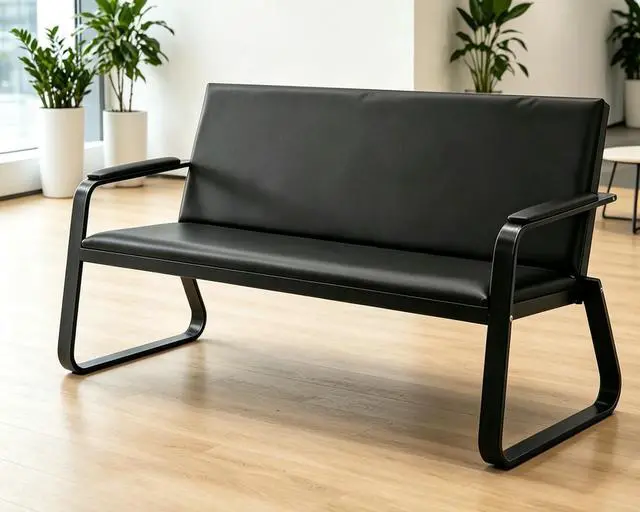 Alt view image 7 of 7 - 3-Seat Waiting Room Bench with Armrest PU Leather Office Waiting Room Furniture, Office Guest Seating Lobby Conference Reception Chair for Airport Clinic Hospital