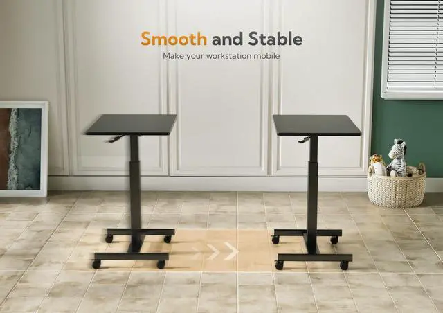 Alt view image 4 of 6 - Mobile Rolling Desk Small Portable Laptop Cart on Wheels, 28" Black | Rolling Adjustable Desk, Lockable Wheels, Gas Spring Lift, Side Hook, Easy Assembly