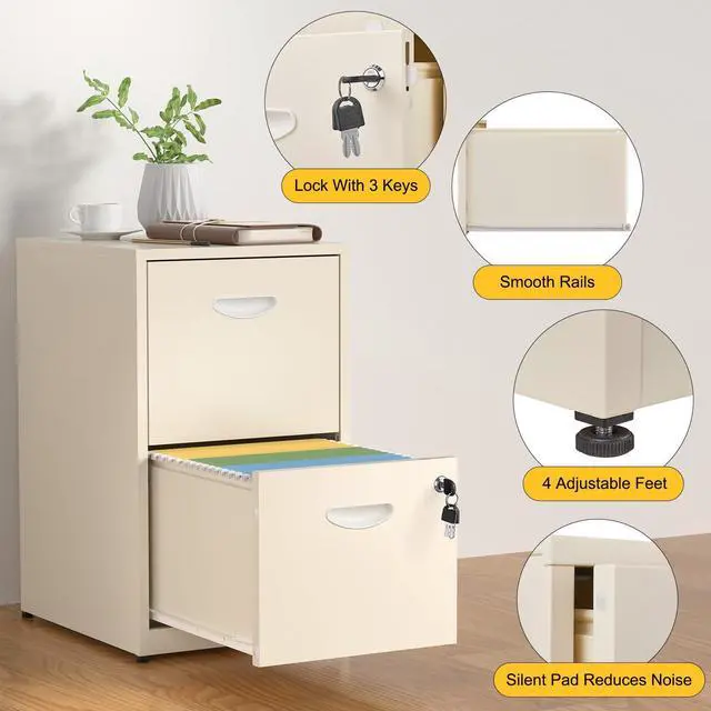 Alt view image 5 of 7 - 2 Drawer File Cabinets,Metal Office File Cabinet with Lock,Cream | Filing Cabinets for Home Office,Vertical Modern File Cabinet Office Two Drawers for Hanging Letter,Assembly Required