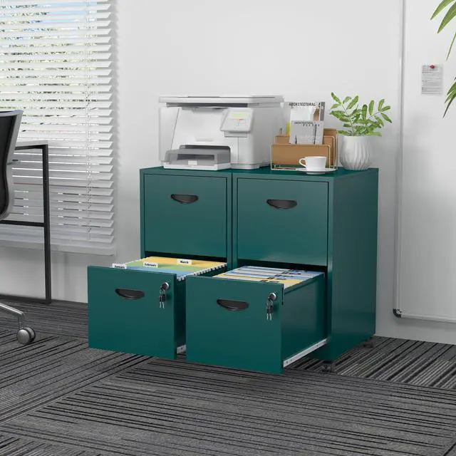 Alt view image 5 of 7 - 2 Drawer File Cabinet,Metal Mobile File Cabinet with Lock Green | Filing Cabinet with Wheel,Vertical File Cabinet for Home Office,Under Desk Rolling File Cabinets for Hanging Letter/A4