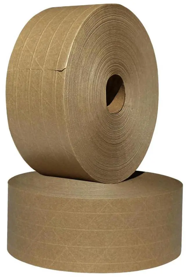 Main image of 3'' x 450 Feet Reinforced Water Activated Gummed Kraft Paper Tape, for Heavy Duty Secure Packing Shipping, Tamper Evident Gummed Tape, Brown - 2 Rolls