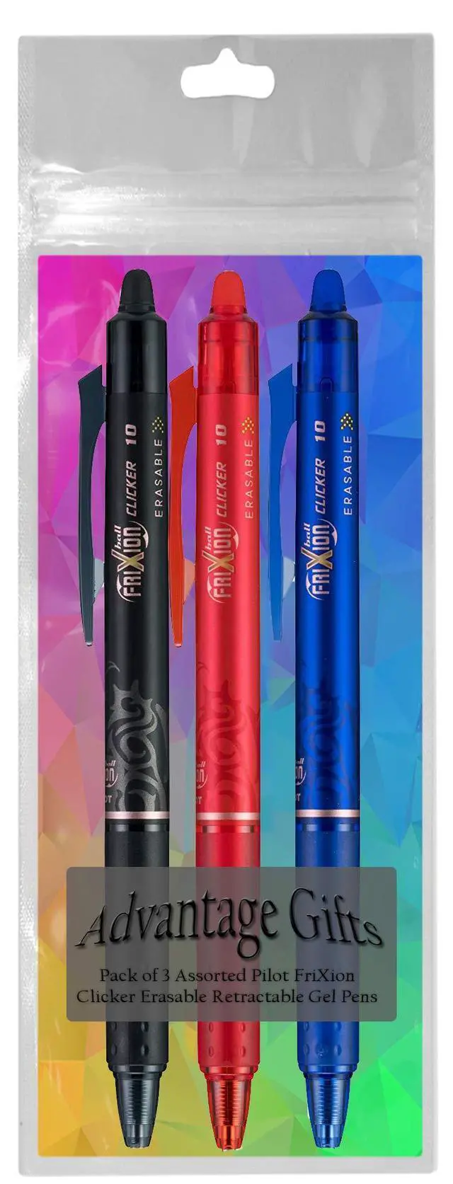 Alt view image 3 of 7 - FriXion Clicker Retractable Erasable Gel Pen, Black/Blue/Red Bold Point, 3-pk; Bundle with Plastic Reusable Pouch