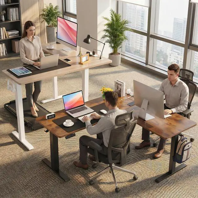 Alt view image 2 of 7 - 63 L Shaped Standing Desk with Charging Station,Supports Left and Right Swapping,Electric Height Adjustable Corner Stand Up Desk.Free Hook, Lockable Wheels,Mouse Pad,Black
