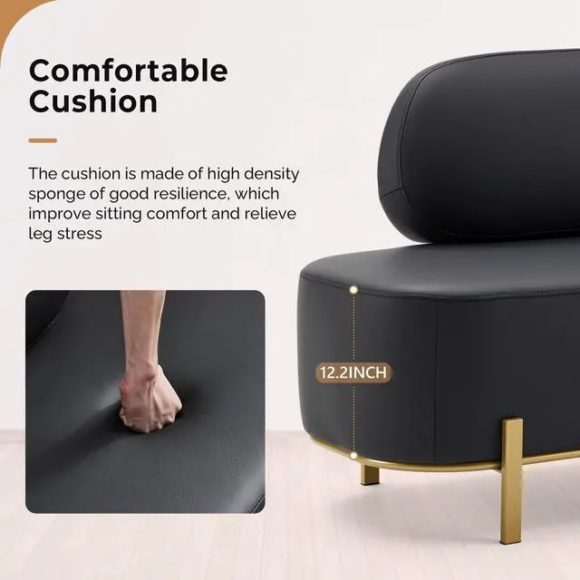 Alt view image 3 of 7 - Waiting Room Bench with Back, 55.1" Office Guest Chair, Faux Leather Upholstered Reception Seating, Lobby Bench for Beauty Salon Barbershop Airport Bank Hall Room Conference