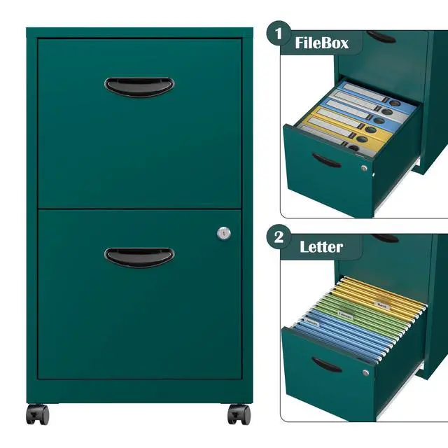 Alt view image 6 of 7 - 2 Drawer File Cabinet,Metal Mobile File Cabinet with Lock Green | Filing Cabinet with Wheel,Vertical File Cabinet for Home Office,Under Desk Rolling File Cabinets for Hanging Letter/A4