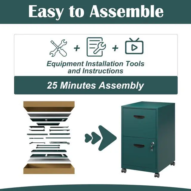Alt view image 7 of 7 - 2 Drawer File Cabinet,Metal Mobile File Cabinet with Lock Green | Filing Cabinet with Wheel,Vertical File Cabinet for Home Office,Under Desk Rolling File Cabinets for Hanging Letter/A4