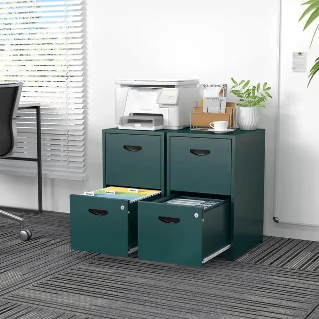 Alt view image 4 of 6 - 2 Drawer File Cabinet,Metal Office File Cabinet with Lock,Green | Filing Cabinets for Home Office,Vertical Modern File Cabinet Office Two Drawers for Hanging Letter,Assembly Required