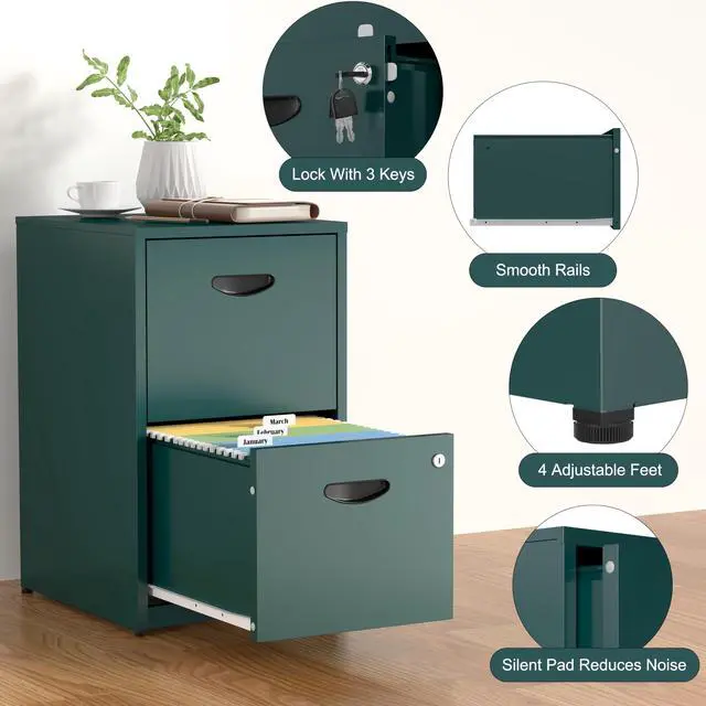 Alt view image 5 of 6 - 2 Drawer File Cabinet,Metal Office File Cabinet with Lock,Green | Filing Cabinets for Home Office,Vertical Modern File Cabinet Office Two Drawers for Hanging Letter,Assembly Required