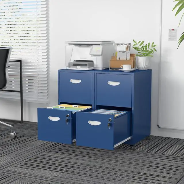Alt view image 2 of 7 - 2 Drawer File Cabinet,Metal Mobile File Cabinet with Lock Blue | Filing Cabinet with Wheel,Vertical File Cabinet for Home Office,Under Desk Rolling File Cabinets for Hanging Letter/A4