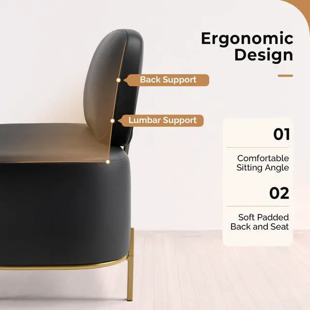 Alt view image 6 of 7 - Waiting Room Bench with Back, 55.1" Office Guest Chair, Faux Leather Upholstered Reception Seating, Lobby Bench for Beauty Salon Barbershop Airport Bank Hall Room Conference