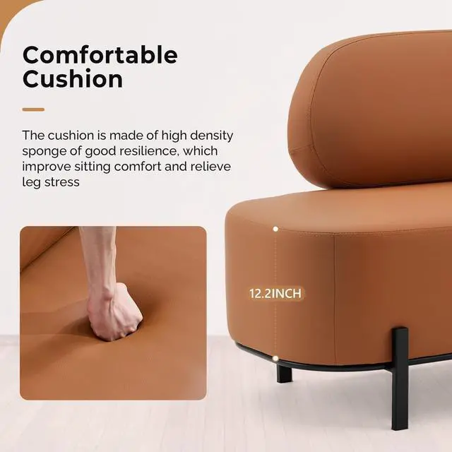 Alt view image 3 of 7 - Waiting Room Bench with Back, 55.1" Office Guest Chair, Faux Leather Upholstered Reception Seating, Lobby Bench for Beauty Salon Barbershop Airport Bank Hall Room Conference