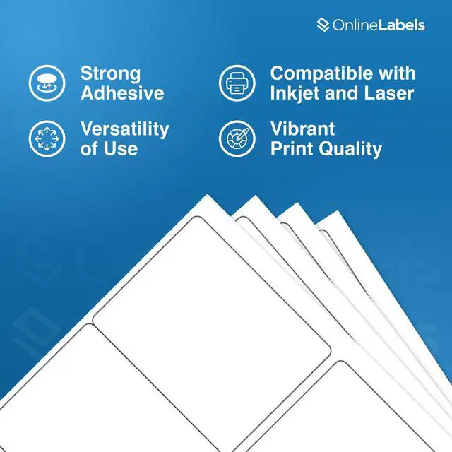 Alt view image 4 of 7 - OnlineLabels 4" x 3.33" Labels - White Matte - Inkjet/Laser - 250 Sheets | Permanent Adhesive, Blank Rectangle Labels, Inkjet and Laser Compatible, Ideal for Shipping, Wine Bottles, & Pallets