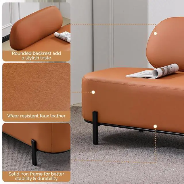 Alt view image 4 of 7 - Waiting Room Bench with Back, 55.1" Office Guest Chair, Faux Leather Upholstered Reception Seating, Lobby Bench for Beauty Salon Barbershop Airport Bank Hall Room Conference