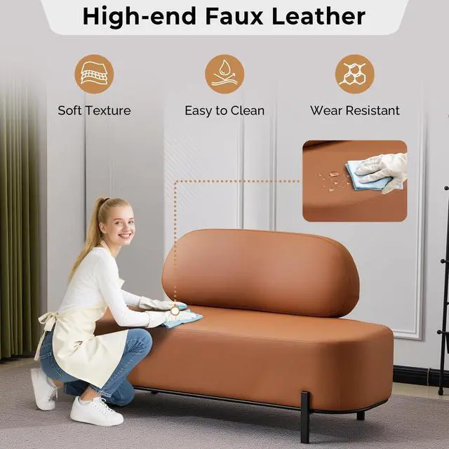 Alt view image 5 of 7 - Waiting Room Bench with Back, 55.1" Office Guest Chair, Faux Leather Upholstered Reception Seating, Lobby Bench for Beauty Salon Barbershop Airport Bank Hall Room Conference