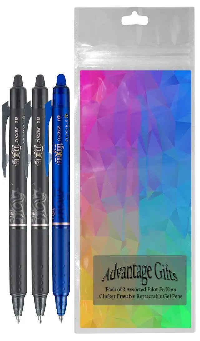 Alt view image 2 of 7 - FriXion Clicker Retractable Erasable Gel Pen, Black/Blue, Bold Point, 3-pk;