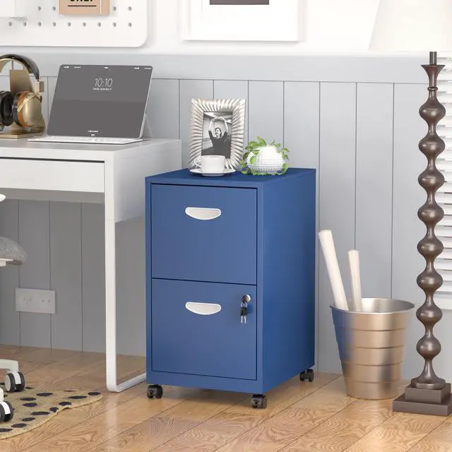 Alt view image 5 of 7 - 2 Drawer File Cabinet,Metal Mobile File Cabinet with Lock Blue | Filing Cabinet with Wheel,Vertical File Cabinet for Home Office,Under Desk Rolling File Cabinets for Hanging Letter/A4