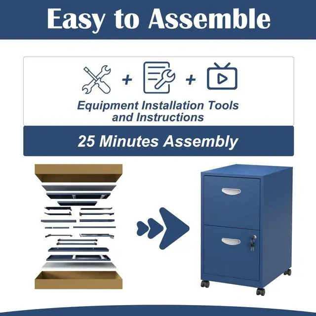 Alt view image 7 of 7 - 2 Drawer File Cabinet,Metal Mobile File Cabinet with Lock Blue | Filing Cabinet with Wheel,Vertical File Cabinet for Home Office,Under Desk Rolling File Cabinets for Hanging Letter/A4