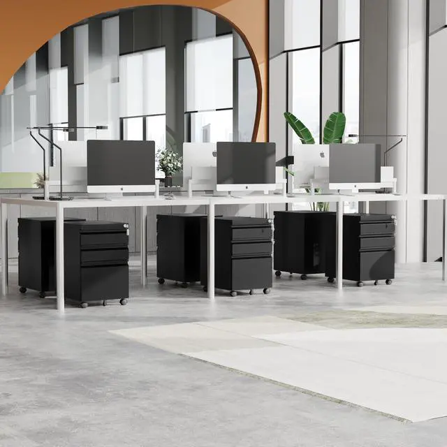 Alt view image 2 of 6 - 3 Drawer File Cabinet on Wheels, Home Office Mobile File Cabinet Under Desk, Full Assembled Metal Filing Cabinets with Lock for Legal/Letter/A4 File Folders