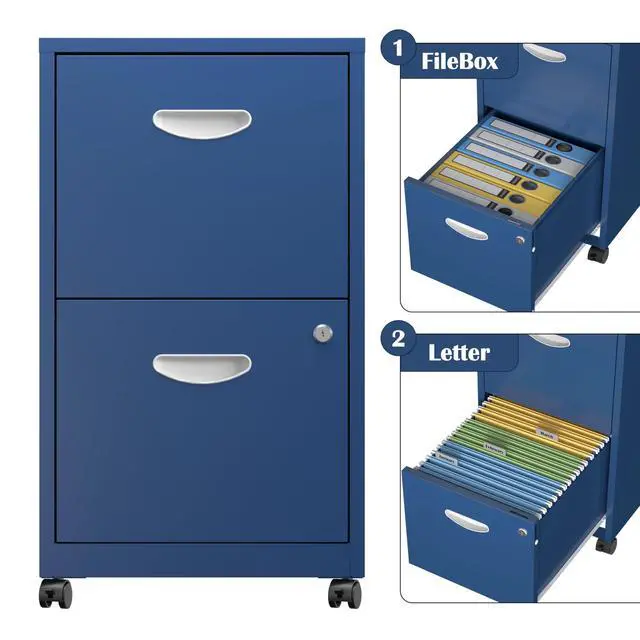 Alt view image 6 of 7 - 2 Drawer File Cabinet,Metal Mobile File Cabinet with Lock Blue | Filing Cabinet with Wheel,Vertical File Cabinet for Home Office,Under Desk Rolling File Cabinets for Hanging Letter/A4