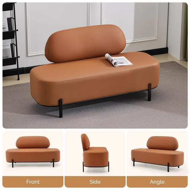 Alt view image 7 of 7 - Waiting Room Bench with Back, 55.1" Office Guest Chair, Faux Leather Upholstered Reception Seating, Lobby Bench for Beauty Salon Barbershop Airport Bank Hall Room Conference
