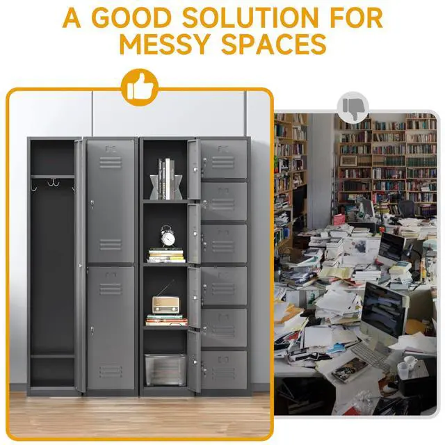 Alt view image 6 of 7 - 71'' Metal Locker with Keys for School,Gym,3 Tier Steel Office Storage Locker with Hook,Tall Cabinet for Employees,Light Gauge,Assembly Required (BlackGray, 1-Door)